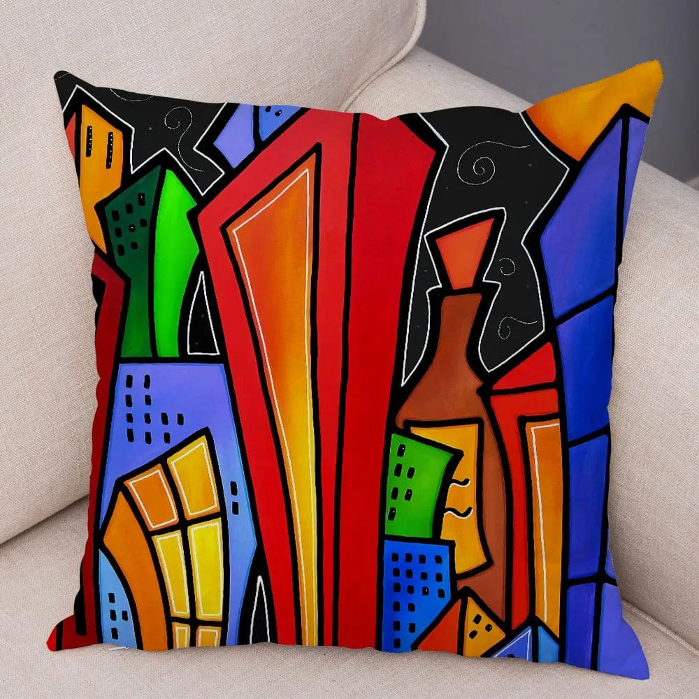 Hobefi 11453 / 45x45cm-Polyester Abstract Painting Girl Cushion
