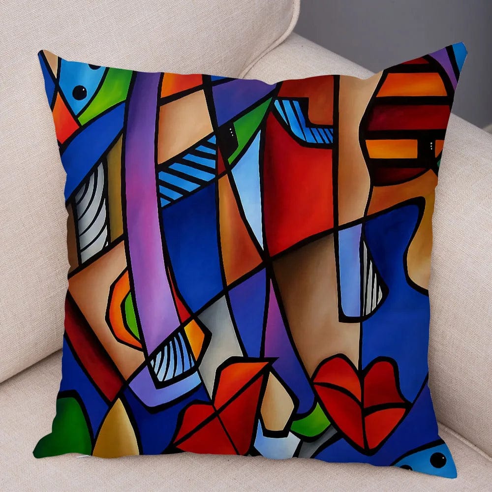 Hobefi 11460 / 45x45cm-Polyester Abstract Painting Girl Cushion