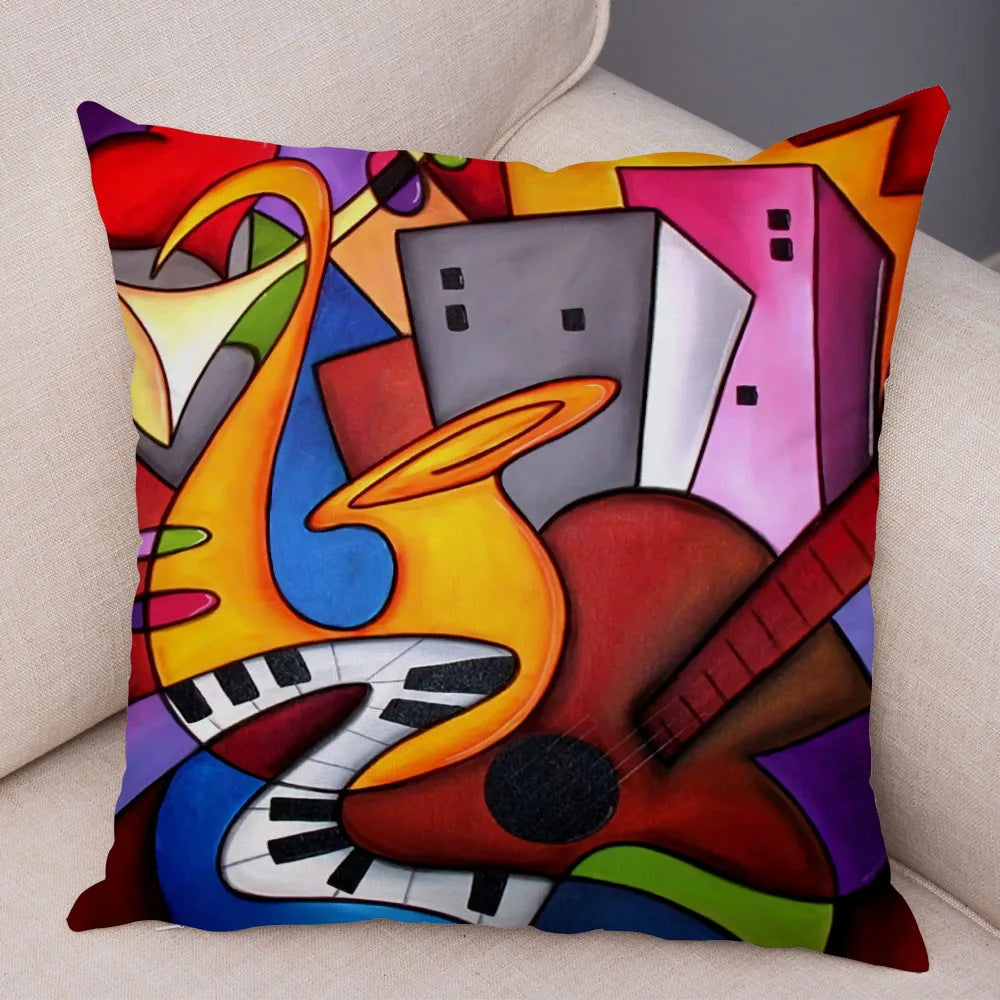 Hobefi 11462 / 45x45cm-Polyester Abstract Painting Girl Cushion