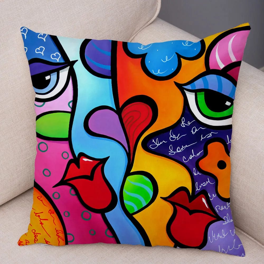 Hobefi 11466 / 45x45cm-Polyester Abstract Painting Girl Cushion
