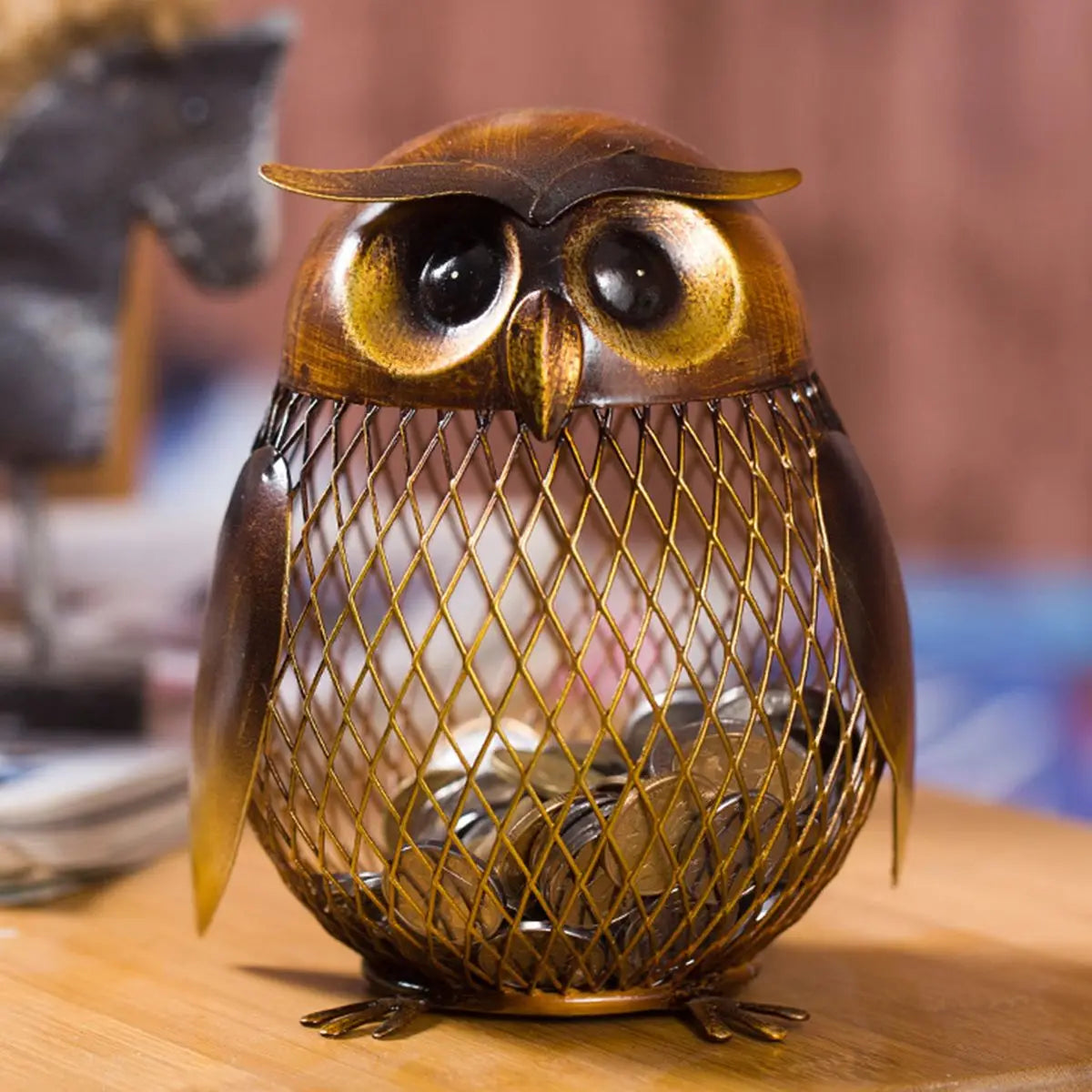 Hobefi Brown Money Box Owl Metal